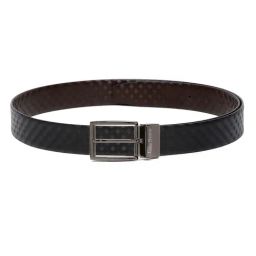 Louis Stitch Black Textured Leather Reversible Belt for Men-image-80
