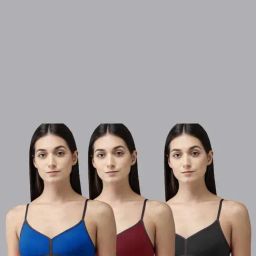 AROUSY Blue & Maroon Cotton Everyday Bras - Pack Of 3-picture-22