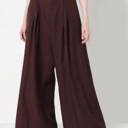 Showoff Coffee Brown Cotton Flared Fit Trousers With Belt-image-50