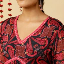 Jaipur Kurti Fuchsia Printed Flared Kurta With Dupatta image 4
