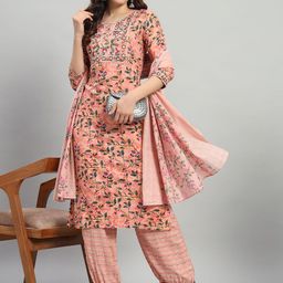 KALINI Women Floral Printed Regular Thread Work Kurta with Salwar & With Dupatta-20