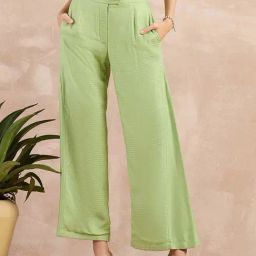 First Resort By Ramola Bachchan Pastel Green Eco-Chic Vogue Flared Trouser-image-74