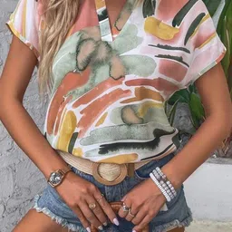 Stylecast X Slyck Printed Mandarin Collar High-Low Top-picture-41