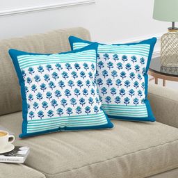 Myntra Elegant Homes Green & White Set of 2 Floral Square Cushion Covers-13