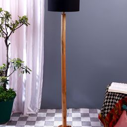 Devansh Black & Brown Wooden Cylindrical Shaped FloorLampsWithShade-31