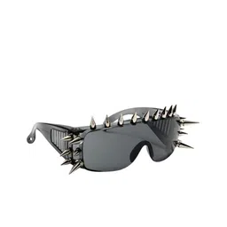 ZAADRAN Unisex Shield Sunglasses with Black UV Protected Lens Rave Studs | Black-18