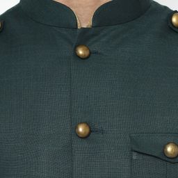 KISAH Men Beige & Green Solid Kurta with Churidar & Nehru Jacket image 2