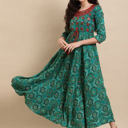 Anouk Women Ethnic Motifs Printed Round Neck Liva Maxi Dress-picture-6