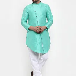 KLOTTHE Men Green Woven Design A-Line Silk Kurta-image-38