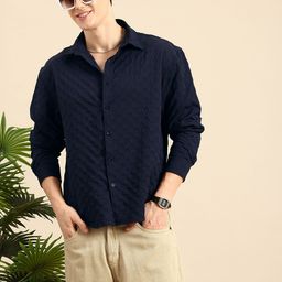 Mast & Harbour Relaxed Fit Self Checked Drop-Shoulder Sleeves Casual Shirt-image-90