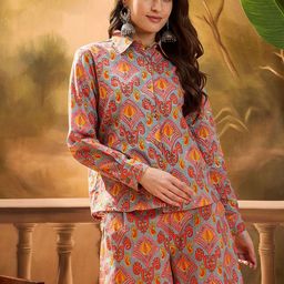 Sangria Printed Pure Cotton Long Sleeve Shirt With Shorts Co-Ords-image-71