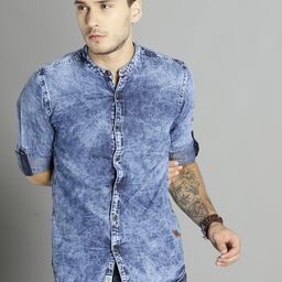 Roadster Men Blue Denim Casual Sustainable Shirt with Heavy Wash-image-99