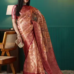 Moksha Trends Woven Design Zari Organza Banarasi Saree-image-11