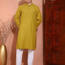 SWAGG INDIA Men Ethnic Motifs Embroidered Chikankari Kurta-picture-54