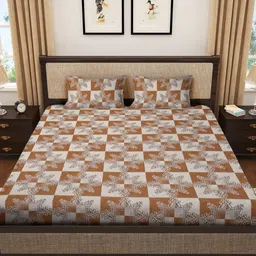 Myntra Elegant Homes Cream-Coloured & Brown Ethnic Motifs 400 TC King Bedsheet with 2 Pillow Covers-image-13