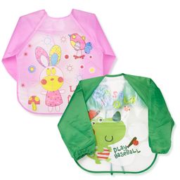 The Little Lookers Full Sleeves Washable PVC Waterproof Bibs Pack Of 2 - Green Pink-14