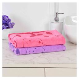 JARS Collections 100% Microfiber Very Soft Cartoon Animal Print Baby Bath Towel Pack of 2 - Purple & Pink-image-35