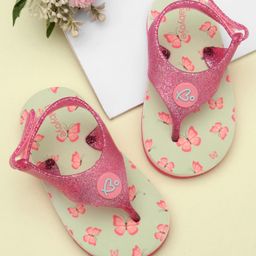 Babyoye Slip On Flip Flops with Back Strap Velcro Closure & Floral Print - Blue & Pink-picture-7