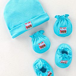 Ben Benny Cotton Engine Print Cap Mittens & Booties Blue - Diameter 11 cm-13