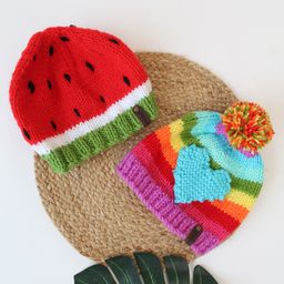 Woonie Watermelon & Heart Embroidered With Pom Pom Applique Detailed   Hand knitted  Caps - Red-image-19