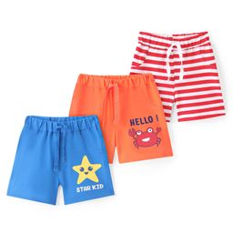 Doodle Poodle 100% Cotton Knit Above Knee Length Striped Shorts Pack of 3 -Blue Orange & Red-image-62