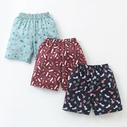 CUCUMBER Sinker Knit Shorts Rocket & Aeroplane Print Pack of 3 - Brick Red Dessert Sage & Navy Blue-picture-27