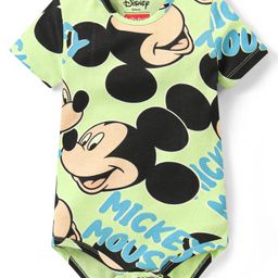 Babyhug Disney Cotton Knit Half Sleeves Onesies With Mickey Mouse Print - Green-image-28
