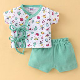 Ben Benny Single Jersey Half Sleeves Night Suit with Side Tie Up Space Print - Green-image-61