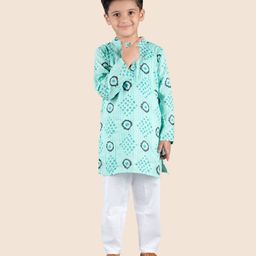 Junitos Full Sleeves Bandhej Design Kurta With Pyjama Set - Green-13