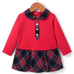ToffyHouse Interlock Woven Full Sleeves Checkered Frock With Peter Pan Collar - Red-image-38