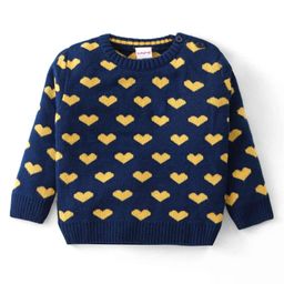 Babyhug Knit Full Sleeves Pullover Sweater with Hearts Design - Navy Blue-image-94