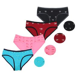 F&S Pack Of 4 Hearts & Floral  Printed Panties - Blue Pink Maroon Black-image-99