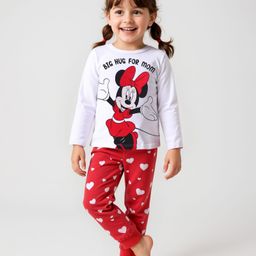 Babyhug Disney Single Jersey Knit Full Sleeves Night Suit with Minnie Mouse Graphics - Red & White-image-39