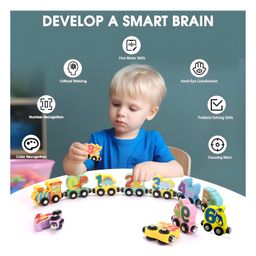 YAMAMA Magnetic Toys For Kids Magnetic Wooden Dinosaur Train Toys Magnetic Number Learning Small Train Toys Kids Toys 11 Pieces - Multicolor-21