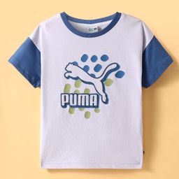 PUMA Cotton Knit Half Drop Shoulder Sleeves T-Shirt with Brand Logo Print - White-image-62