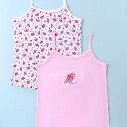 Bodycare Cotton Knit Singlet Sleeves Slips with Strawberry Print Pack of 2 - Pink & Off White-image-63