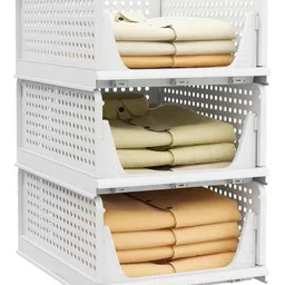JD FRESH Polypropylene 3 Pieces Wardrobe Organizer for Storage Foldable - White-picture-25