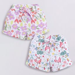 Biskid Sinker Pack Of 2 Floral & Birds Printed Shorts - White Pink & Violet-image-74