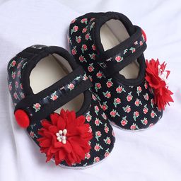 Coco Candy Floral Designed Velcro Closure Booties - Black-image-84