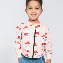 Be Awara Cotton Knit Full Sleeves Dog Printed Bomber Jacket - Pink-image-83