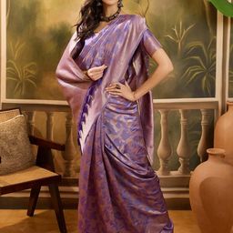 Sangria Lavender Woven Design Silk Blend Sarees-picture-0