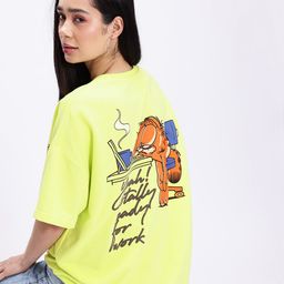 Kook N Keech Garfield Printed Drop-Shoulder Sleeves Oversized T-shirt-picture-5