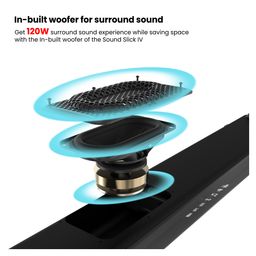 Portronics Sound Slick IV 120W Bluetooth Wireless Soundbar with Inbuilt Woofer LED Display 3.5mm Aux in USB Pen Drive Input Optical Input Port-Black image 2