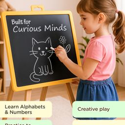 Play Nation 2-in-1 Multipurpose Double-Sided Magnet & Chalk Board | Educational Learning Board with Number Magnets, 26 Capital Letter Magnets, 3 Chalks, 1 Write & Wipe Pen and Duster for Drawing & Writing | Multicoloured | Early Education Toy image 4