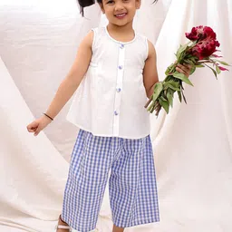 BownBee Summer Girls Striped Round Neck Sleeveless Pure Cotton Top With Palazzos-image-33