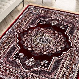 San Marino Maroon Ethnic Motifs Printed Traditional Anti-Skid Chenille Carpet-image-96