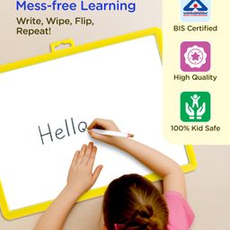 Play Nation 2-in-1 Multipurpose Double-Sided Magnet & Chalk Board | Educational Learning Board with Number Magnets, 26 Capital Letter Magnets, 3 Chalks, 1 Write & Wipe Pen and Duster for Drawing & Writing | Multicoloured | Early Education Toy image 5