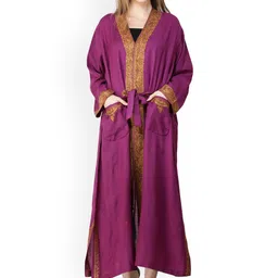 Exotic India Aari Embroidered Paiselys & Florals Kashmiri Robe-28
