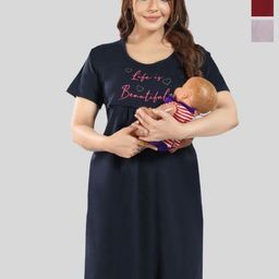 Fabme Pack Of 3 Typography Printed Maternity Knee Length A-Line Dresses-image-7