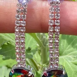 KALAFICIAL Rainbow Crystal Drop Earrings With Cubic Chain-picture-26